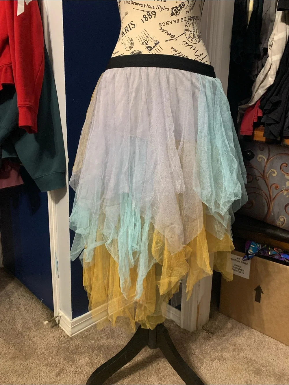 Tiered Tulle Skirt in Pastel Blue, Yellow & Cream